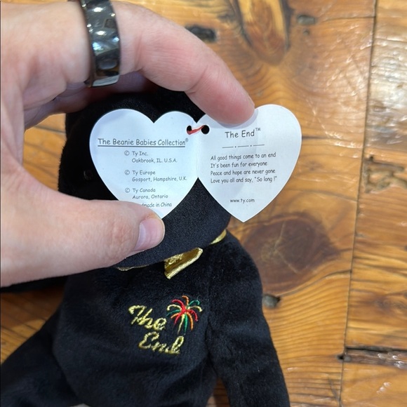 1999 The End TY Black Bear with gold bow Beanie Baby - Picture 2 of 7